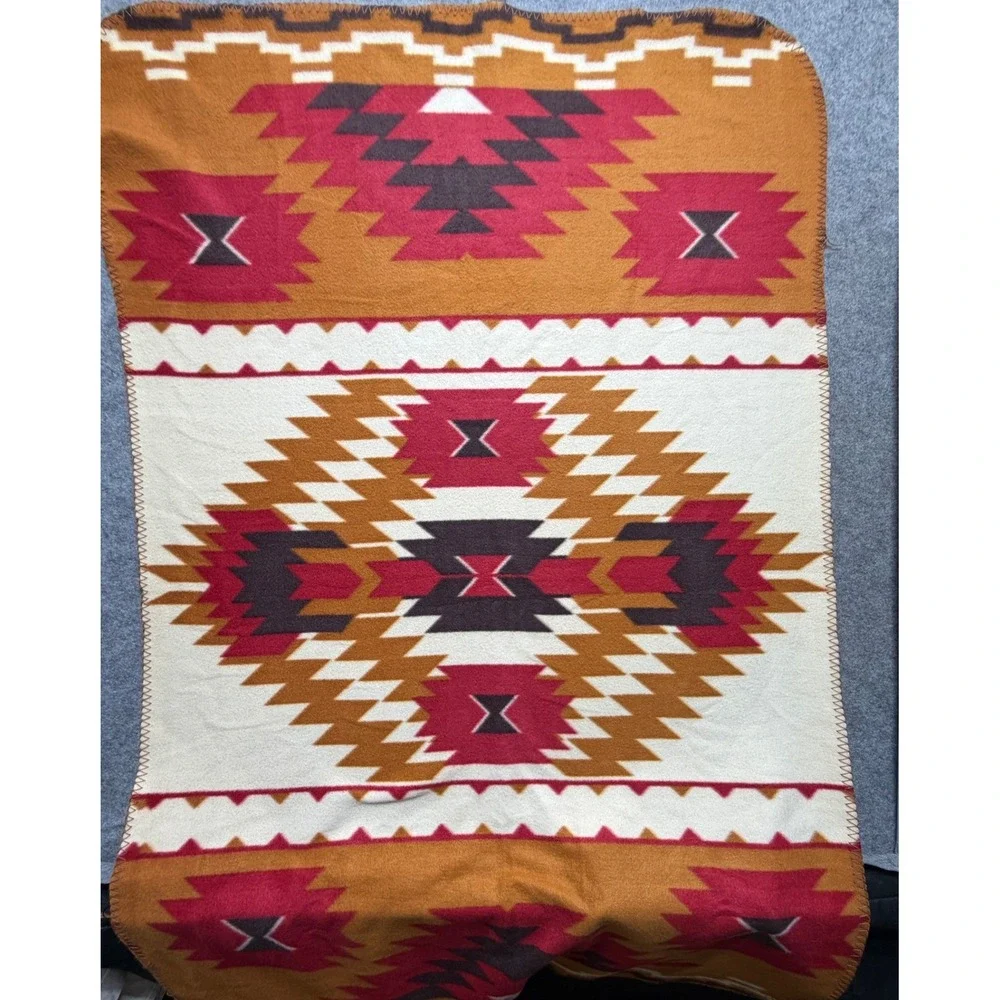 St. Labre Indian School Southwestern Fleece Blanket Geometric Throw Mustard